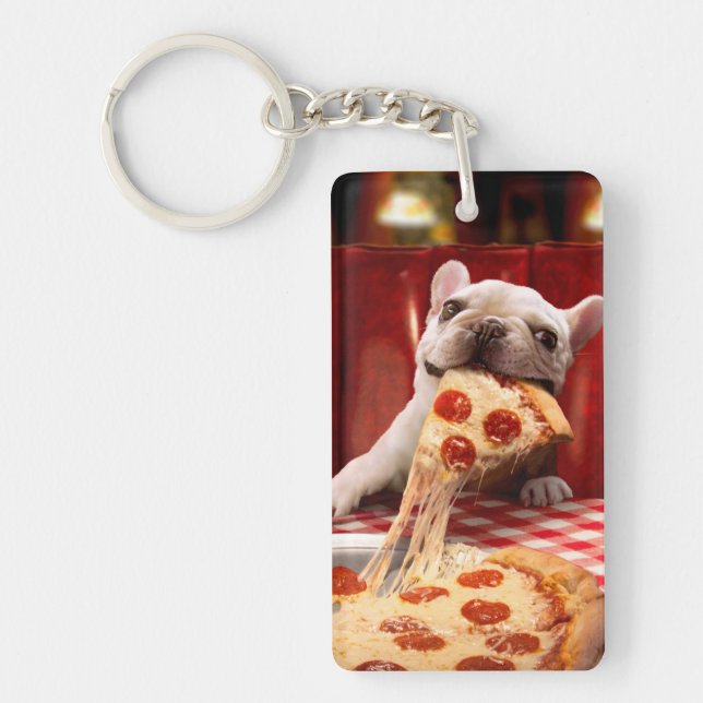 Hunde essen Pizza Slice Schlüsselanhänger (Vorderseite)