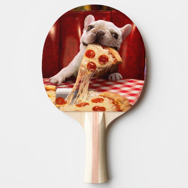 Hunde essen Pizza Slice Tischtennis Schläger (Vorderseite)