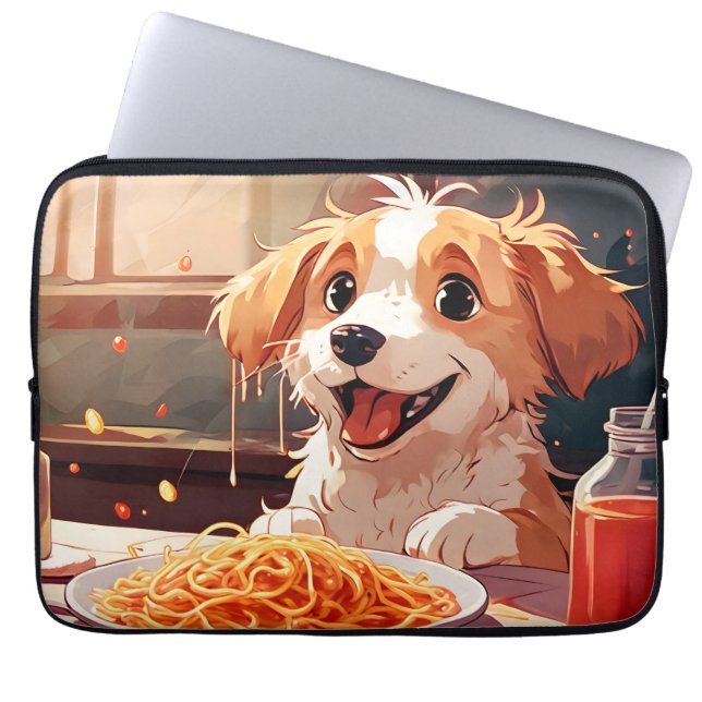 Hunde essen Spaghetti Laptopschutzhülle (Vorderseite)