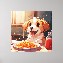 Hunde essen Spaghetti Leinwanddruck