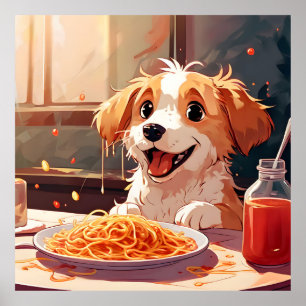 Hunde essen Spaghetti Poster