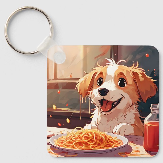 Hunde essen Spaghetti Schlüsselanhänger (Vorderseite)