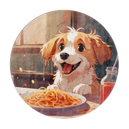 Hunde essen Spaghetti Schneidebrett