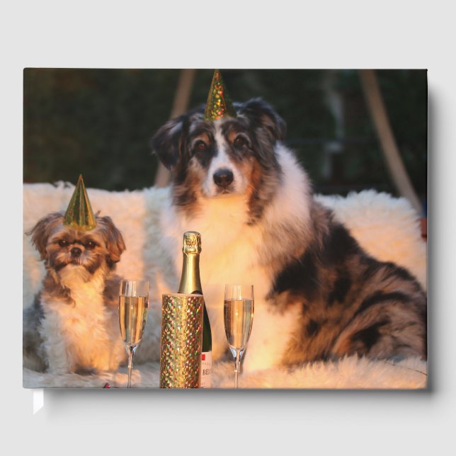 Hunde feiern neues Jahr Gästebuch (Vorderseite)