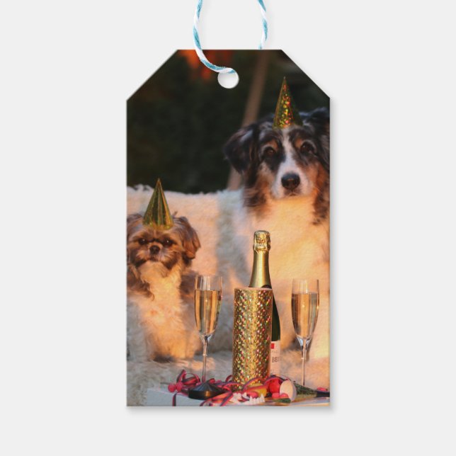 Hunde feiern neues Jahr Geschenkanhänger (Vorderseite)