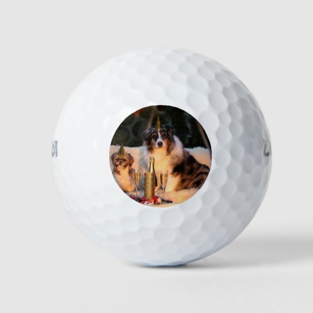Hunde feiern neues Jahr Golfball (Vorderseite)