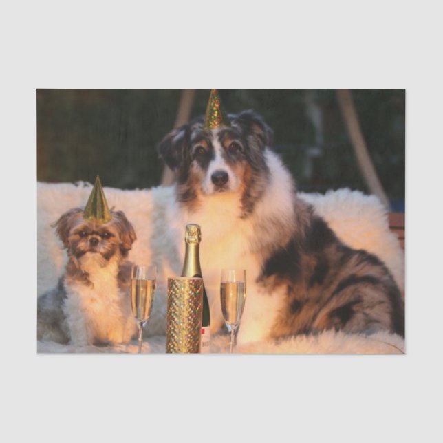 Hunde feiern neues Jahr Seidenpapier (Vorderseite)