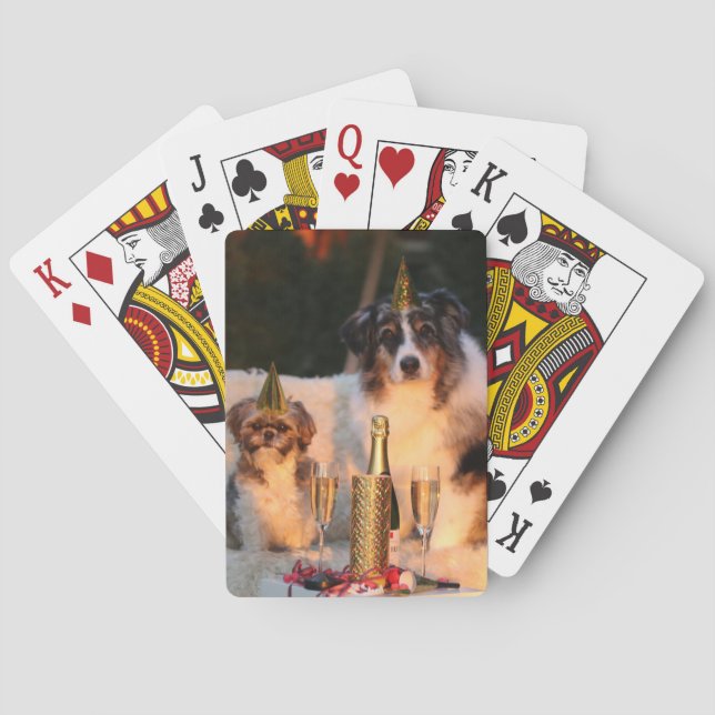 Hunde feiern neues Jahr Spielkarten (Rückseite)
