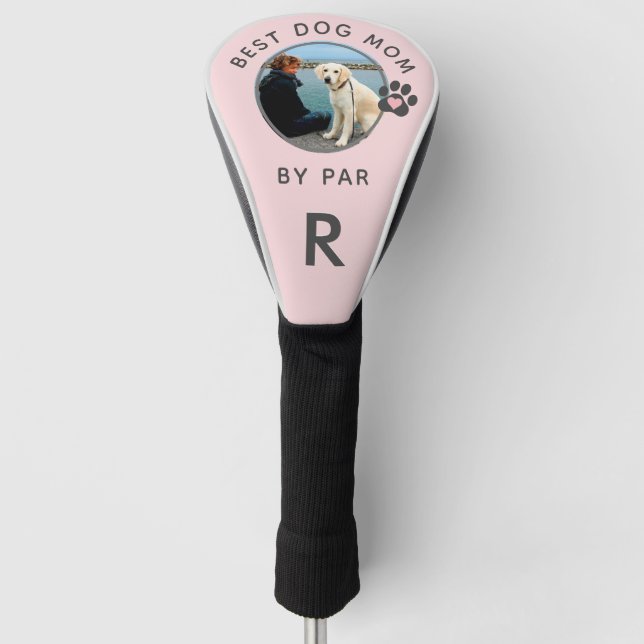 Hunde Foto Beste Mama nach Par Custom Monogram Golf Headcover (Vorderseite)