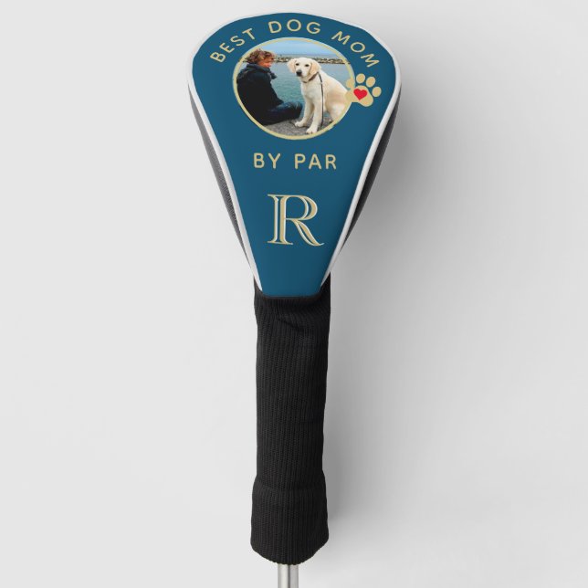 Hunde Foto Beste Mama nach Par Custom Monogram Golf Headcover (Vorderseite)