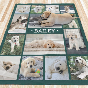 Hunde-Foto-Collage Einfach Modern Grün und Weiß Fleecedecke
