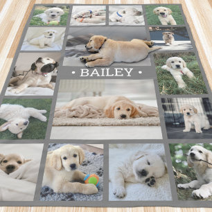 Hunde-Foto-Collage Süße moderne Grau und Weiß Fleecedecke
