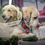 Hunde Foto Custom Acrylic Christmas Ornament<br><div class="desc">Haustier,  Foto und Name Weihnachtsschmuck. Rundbaumschmuck mit Namensvorlage auf der Vorderseite und mehr kundenspezifische Formulierung auf der Rückseite,  blau mit weißem Text.</div>