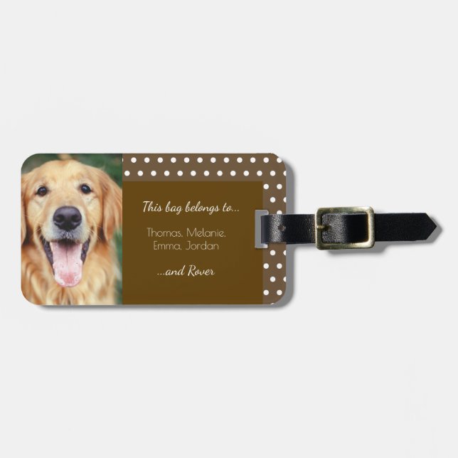 Hunde Foto Familienname Polka Dot Brown Gepäckanhänger (Vorderseite horizontal)