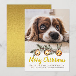 Hunde Foto Frohe Weihnachtsfamilie Name Gold Foil Feiertagskarte