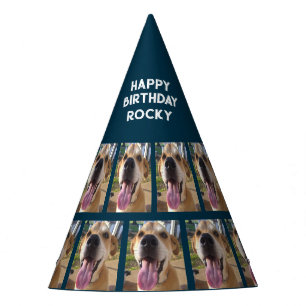 Hunde Foto Happy Birthday Navy Blau Personalisiert Partyhütchen