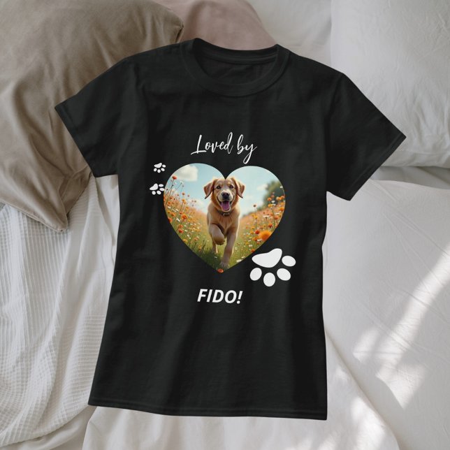 Hunde Foto Herz Liebe Pfoten Schwarz-weiß T-Shirt (Von Creator hochgeladen)