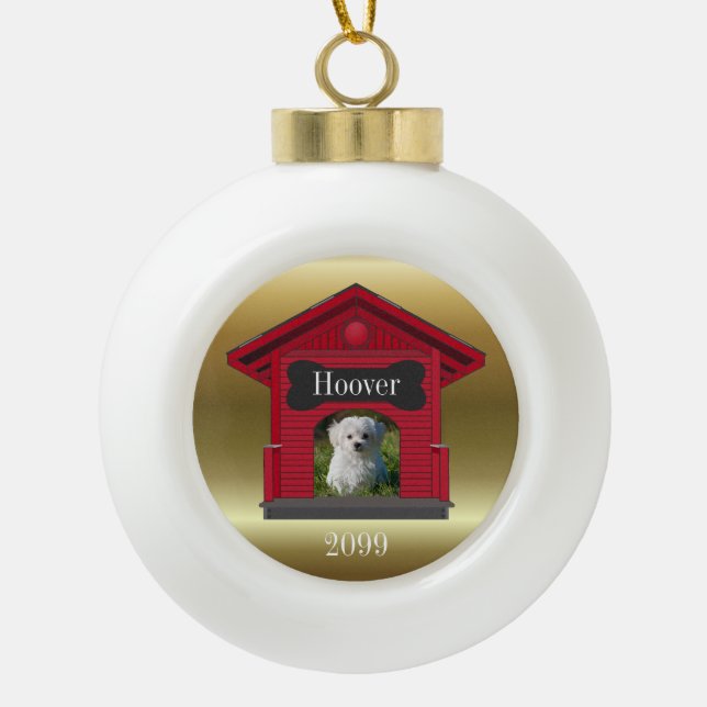 Hunde Foto Hochladen Hundehütte w Knochen Weihnach Keramik Kugel-Ornament (Vorderseite)