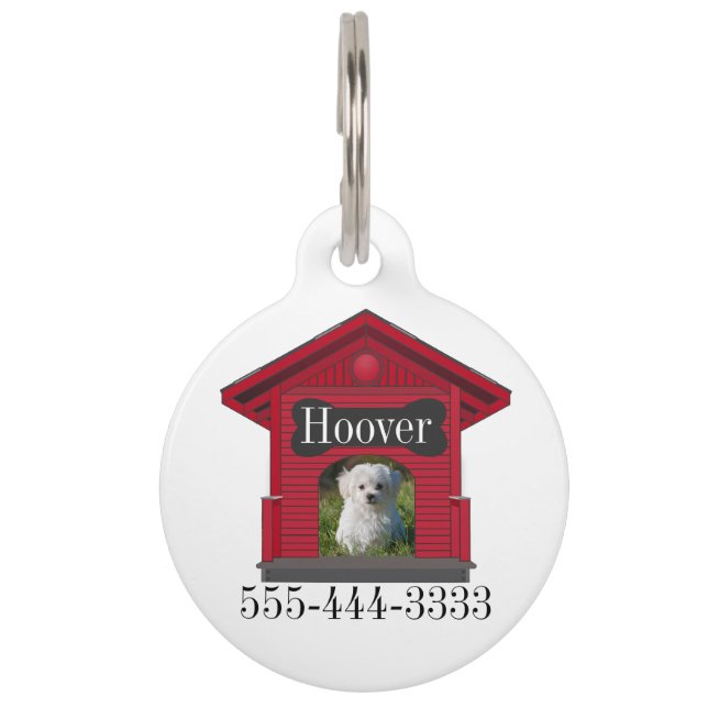Hunde-Foto Hundehaus mit Knochen-ID-Markierung hoc Haustiermarke (Vorderseite)
