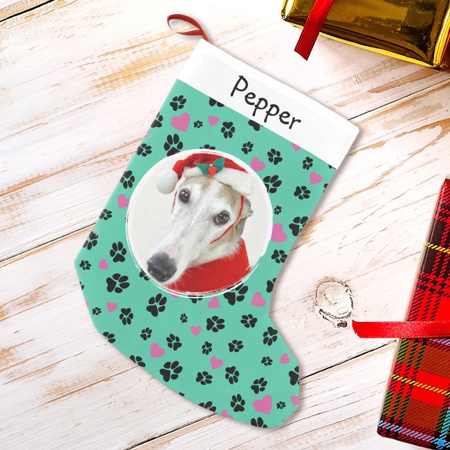 Hunde-Foto-Individuelle Name Niedlich Paw-Drucke a Kleiner Weihnachtsstrumpf (Von Creator hochgeladen)
