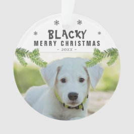 Hunde Foto Kiefernzweig Schneeflocken Frohe Weihna Ornament