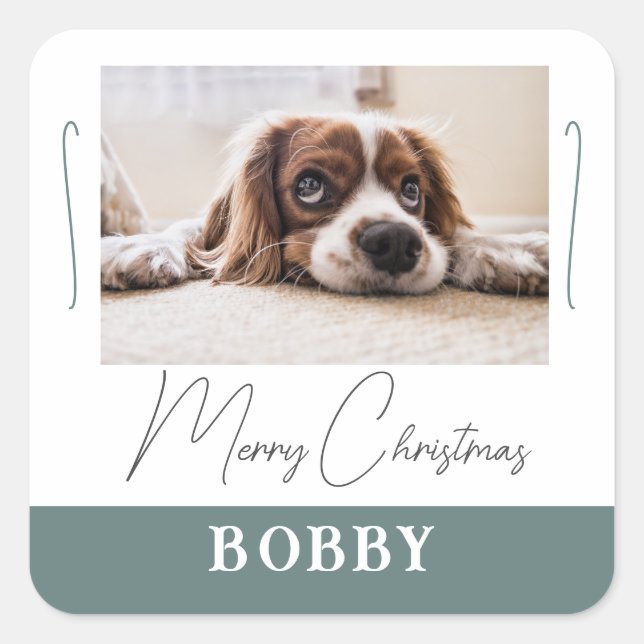 Hunde Foto Minimalistisch Frohe Weihnachten Quadratischer Aufkleber (Vorderseite)