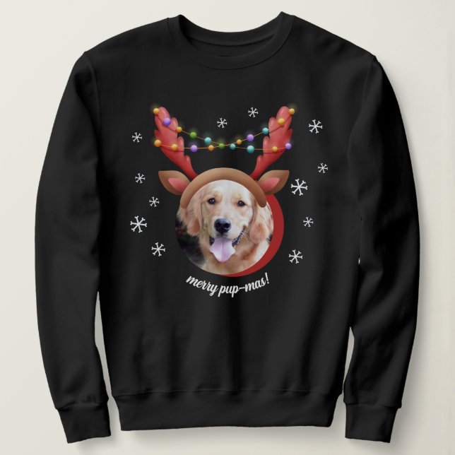 Hunde Foto mit Rentier Antler Hat frohe Weihnachte Sweatshirt (Design vorne)