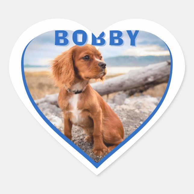Hunde Foto Name Blue Heart Dog Herz-Aufkleber (Vorderseite)