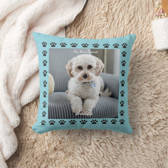 Hunde Foto, Name, Mein bester Freund, Paw Prints Kissen (Decke)