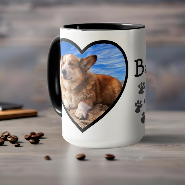 Hunde Foto & Name Valentine Herzrahmen & Paw Print Tasse (Pawprints mug personalized with your dog's name and photo in a heart frame)