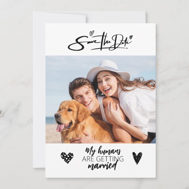 Hunde Foto Rustikal Save the Date Schwarze Hochzei Einladung (Vorderseite)