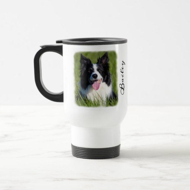 Hunde Foto verblasst Grenze Personalisiert Name un Reisebecher (Links)
