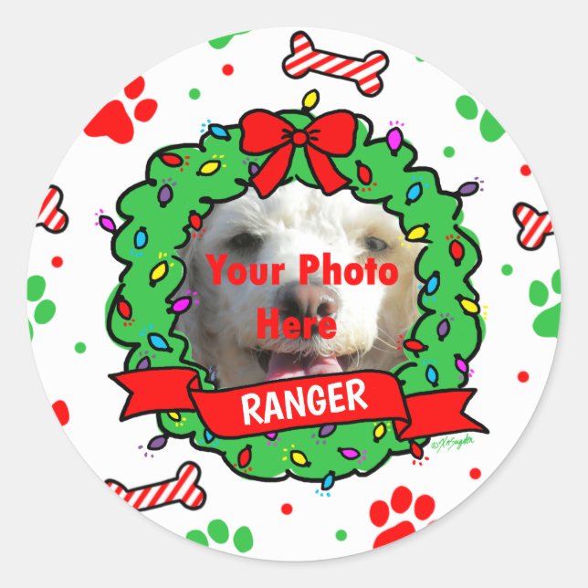 Hunde Foto Weihnachtsfeuer Muster Runder Aufkleber (Vorderseite)