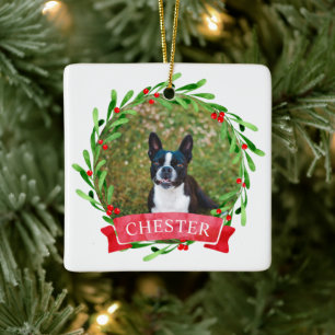 Hunde-Foto-Weihnachtskranz Keramikornament