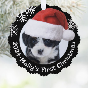 Hunde Foto Weihnachtsmannmütze Weihnachtspapier Or Ornament Karte