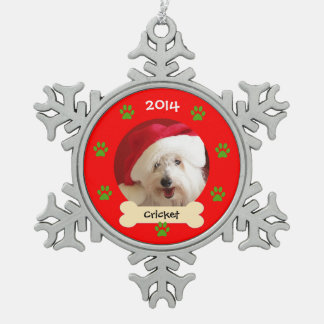Hunde Foto Weihnachtsschmuck im Snowflake Schneeflocken Zinn-Ornament