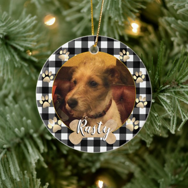 Hunde Foto, Welpen, Knochen, Pfoten, Kariertes Büf Keramik Ornament (Baum)
