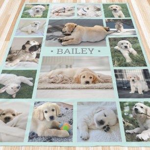 Hunde-Fotocollage Süße moderne Türkisblaue und Gra Fleecedecke