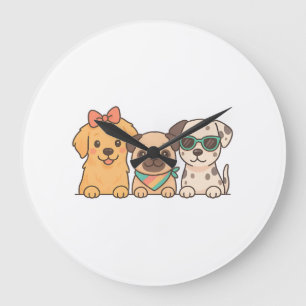 Hunde Freunde � Süßes Trio von Hunden im Pastell-S Große Wanduhr
