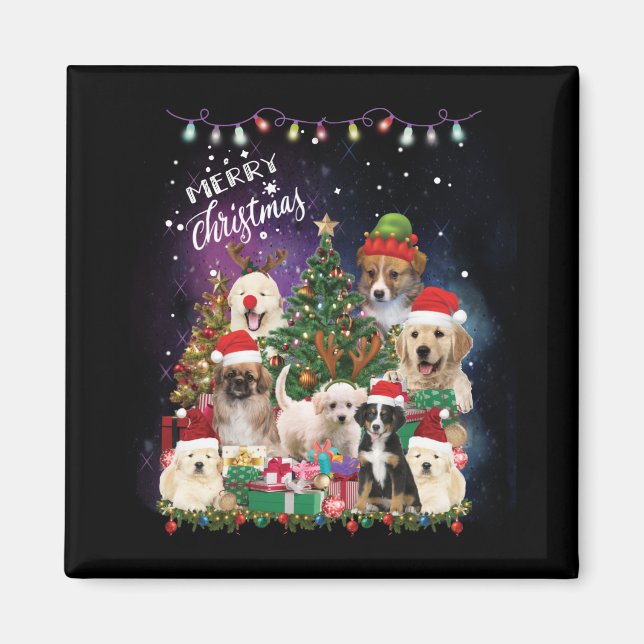 Hunde frohe Weihnachtslicht Magnet (Vorne)