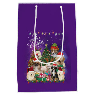 Hunde frohe Weihnachtslicht Mittlere Geschenktüte