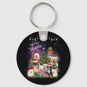 Hunde frohe Weihnachtslicht Schlüsselanhänger