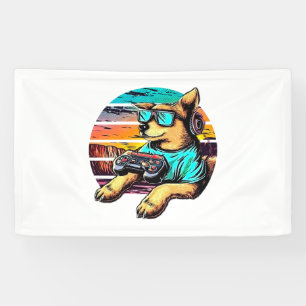 Hunde-Gamer, Retro-Vintage-Design Banner