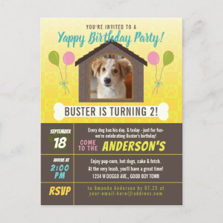 Hunde Geburtstagsparty Hundenhaus und Paws Custom  Einladungspostkarte