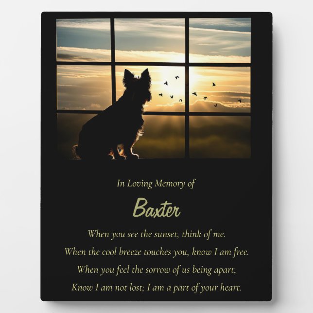 Hunde-Gedächtnisgedicht Sunset Individuelle Name Fotoplatte (Vorderseite)
