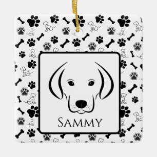 Hunde Geschenk Schwarz-Weiß-Ornament Keramikornament