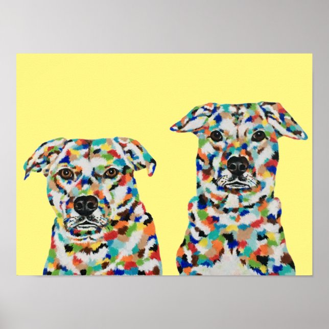 Hunde Geschwister Farbiges Poster (Vorne)