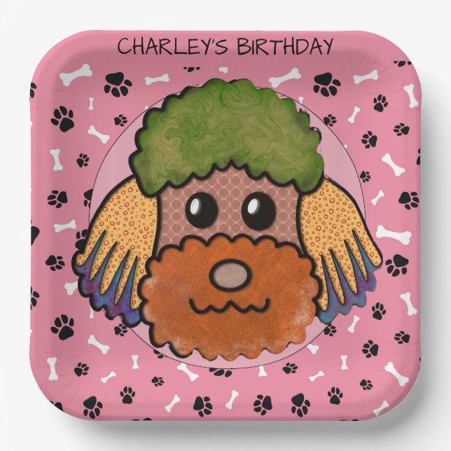 Hunde Gesicht Poodle Geburtstag Pappteller (Vorderseite)