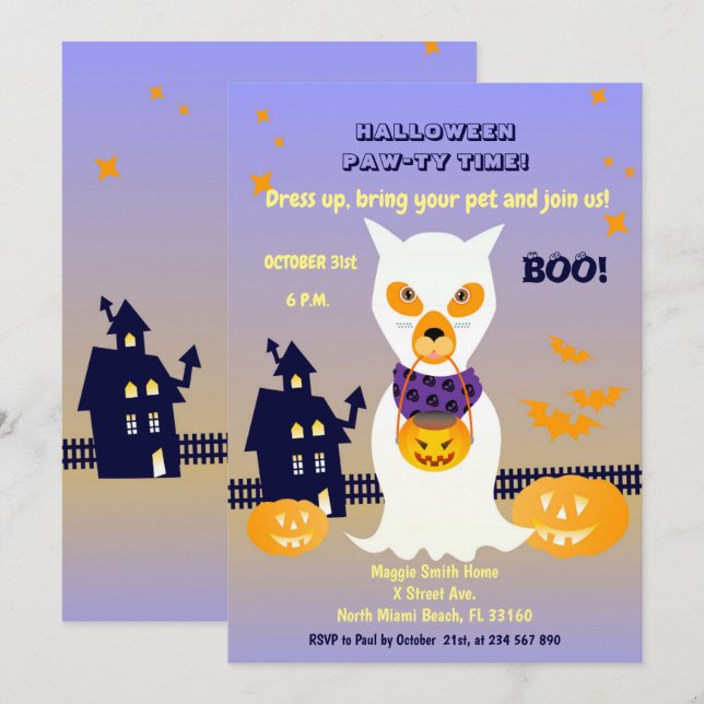Hunde Ghost in Kostüm Halloween-Party Einladung (Vorne/Hinten)