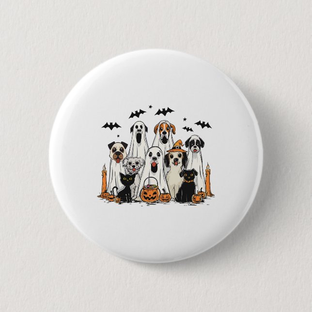 Hunde Ghost Niedlich Hund verkleidet als Ghost Fun Button (Vorderseite)